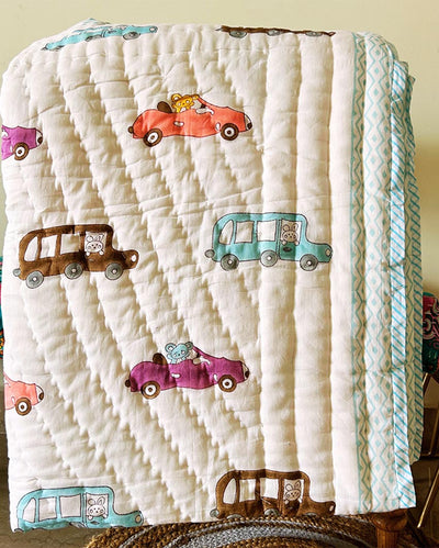 Bedroom Ready Non-Toxic Cotton Handblocked Unicorn Design Kids Blanket | 40 x 60 inches