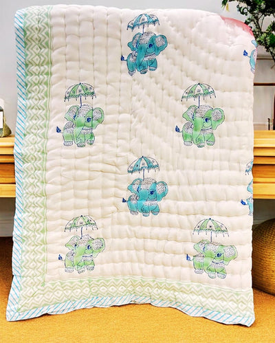 Sleep Companion Non-Toxic Cotton Handblocked Elephant Design Kids Blanket | 40 x 60 inches