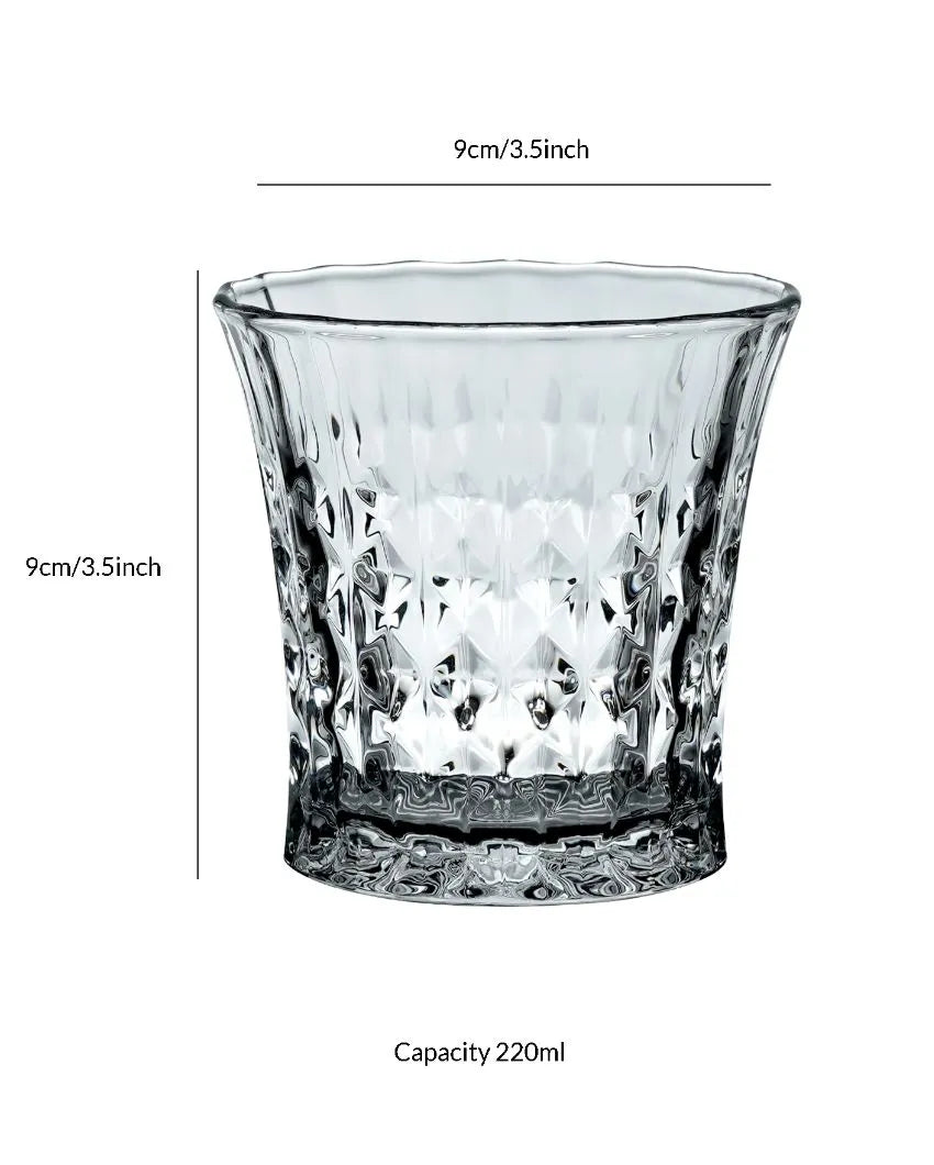 Dimond Patterned Glass Water & Juice Glasses | Set Of 6 | 220 ML