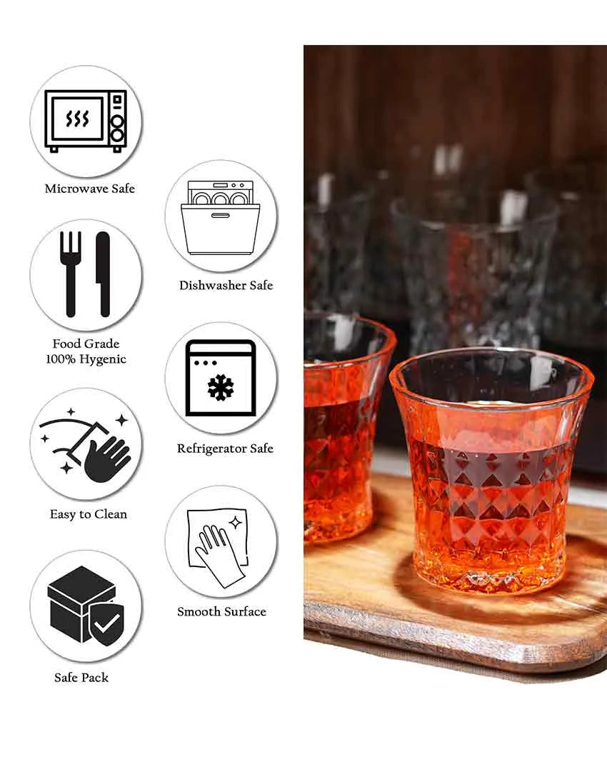 Dimond Patterned Glass Water & Juice Glasses | Set Of 6 | 220 ML