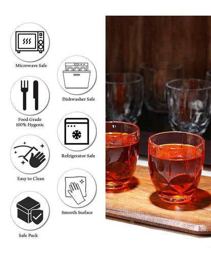 Lavish Glass Water & Juice Glasses | Set Of 6 | 225 ML