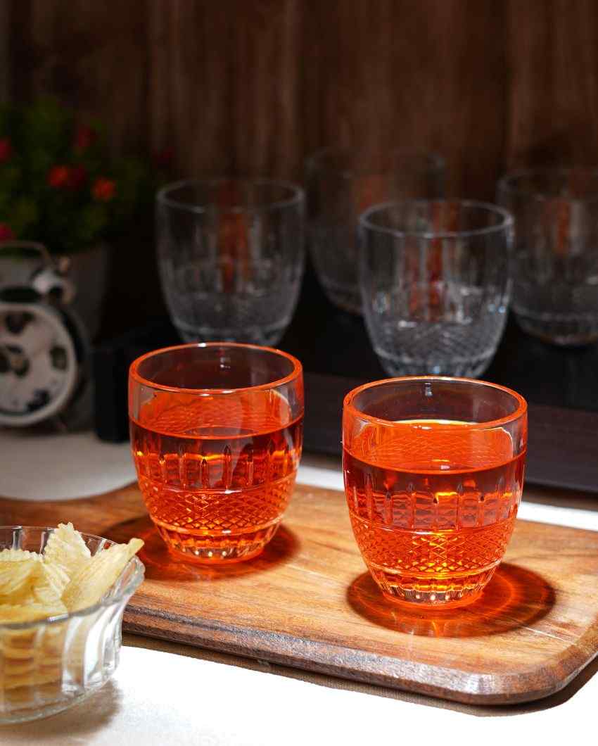 Dimond Cut Design Water & Juice Glasses | Set Of 6 | 225 ML