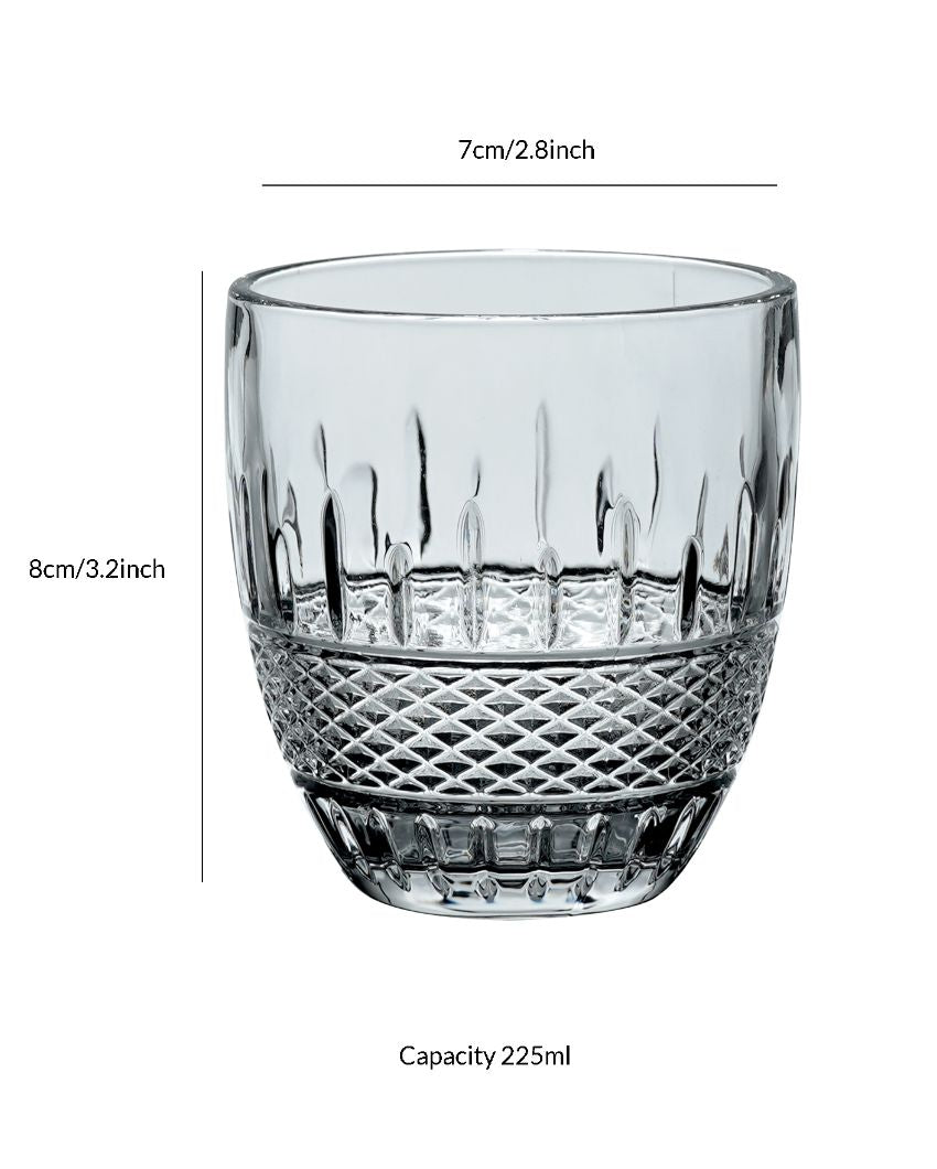 Dimond Cut Design Water & Juice Glasses | Set Of 6 | 225 ML