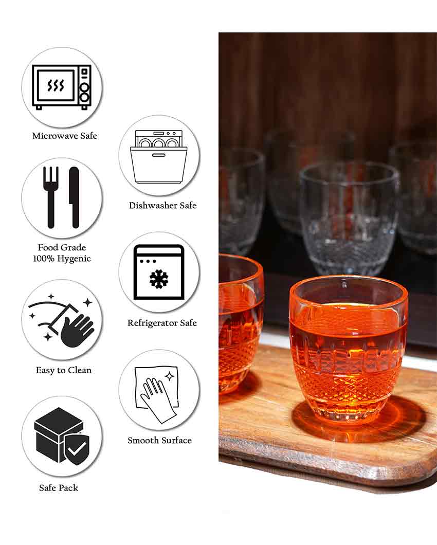 Dimond Cut Design Water & Juice Glasses | Set Of 6 | 225 ML