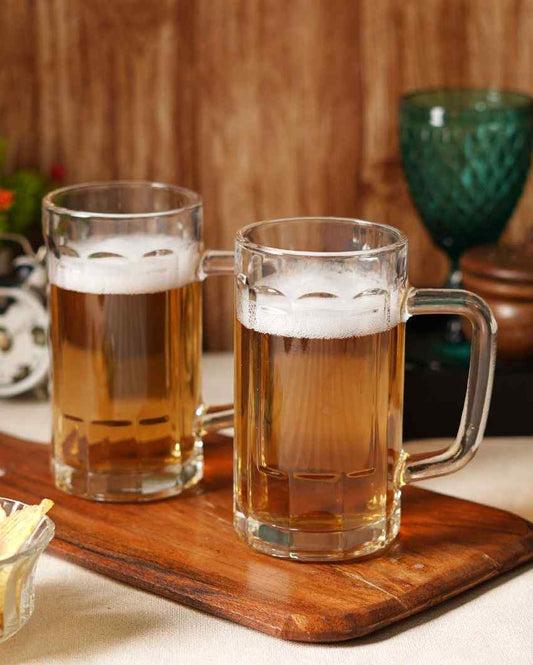 Simple Design Glass Beer Glasses | Set Of 2 | 465 ML