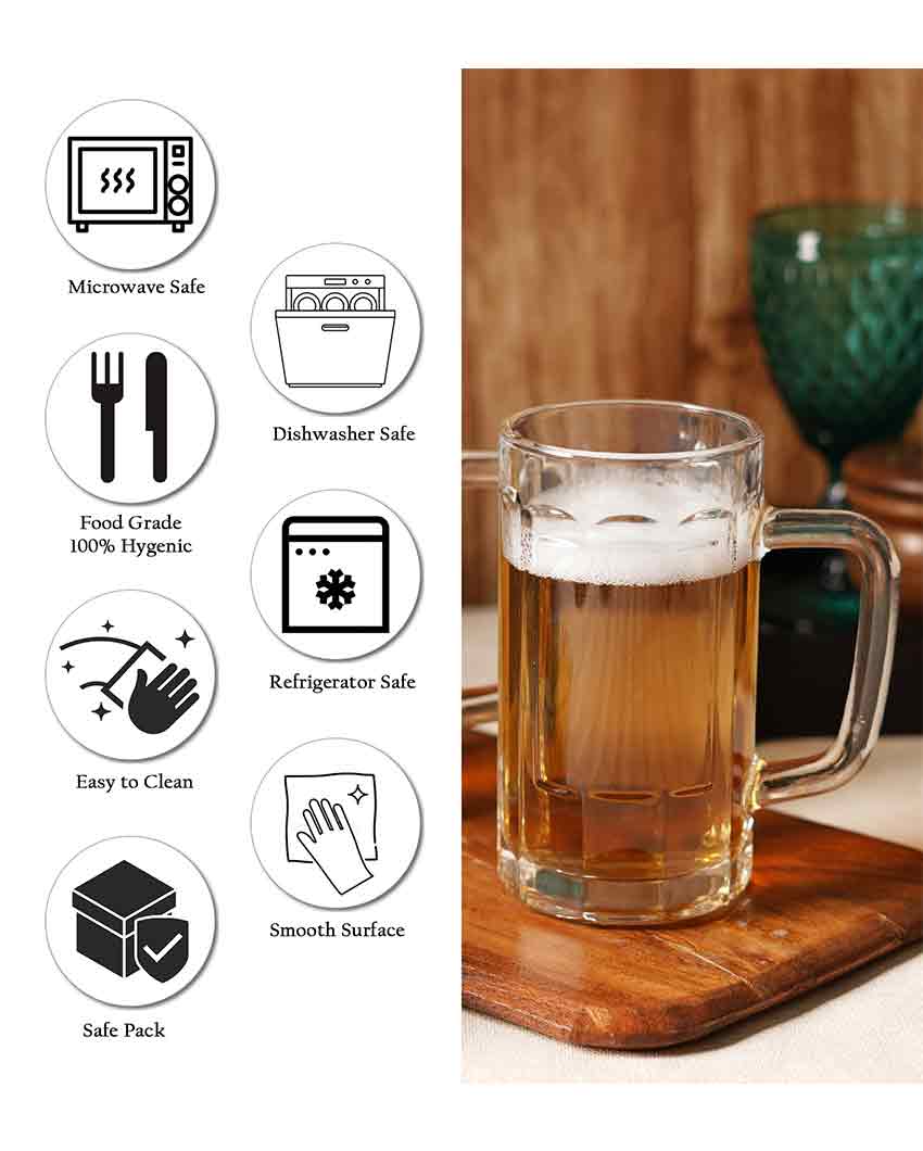 Simple Design Glass Beer Glasses | Set Of 2 | 465 ML