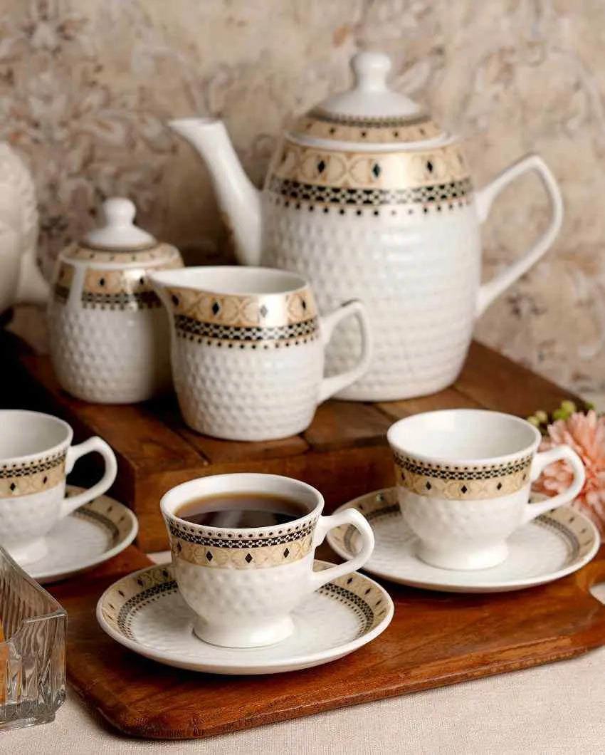 Colorful Embossed Printed Ceramic  Tea Set | 15 Pcs