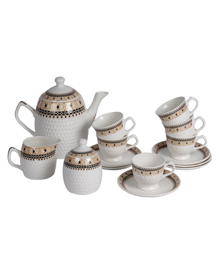 Colorful Embossed Printed Ceramic  Tea Set | 15 Pcs