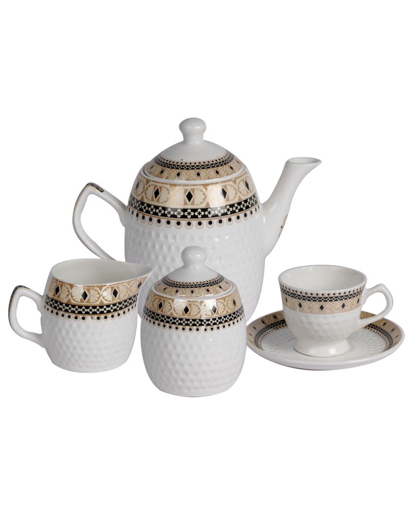 Colorful Embossed Printed Ceramic  Tea Set | 15 Pcs