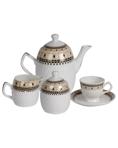 Colorful Embossed Printed Ceramic  Tea Set | 15 Pcs