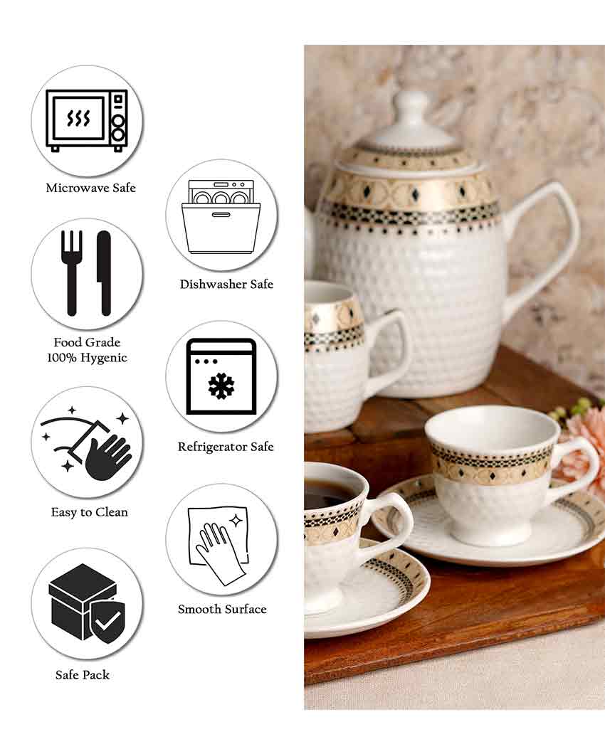 Colorful Embossed Printed Ceramic  Tea Set | 15 Pcs