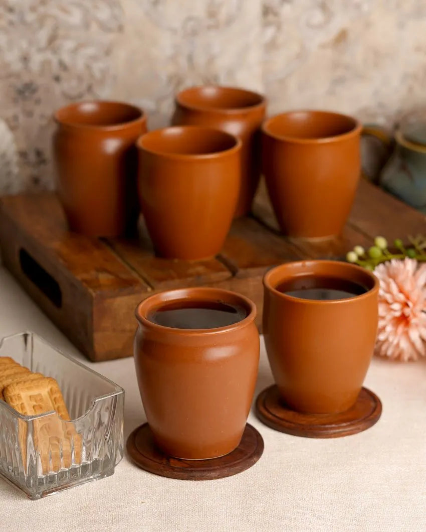 Brown Ceramic Conical Shaped Kullars | Set Of 6 | 180 ML