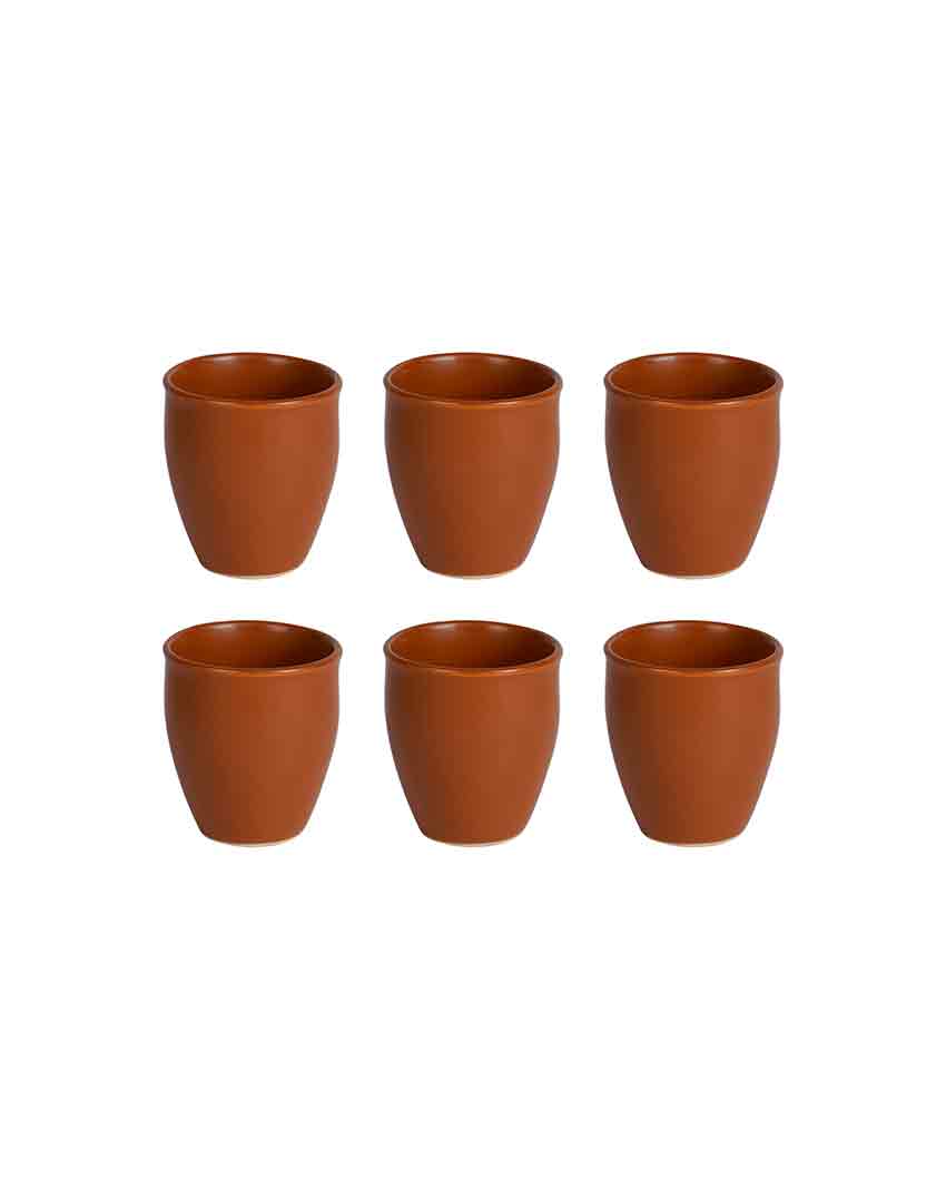 Brown Ceramic Conical Shaped Kullars | Set Of 6 | 180 ML