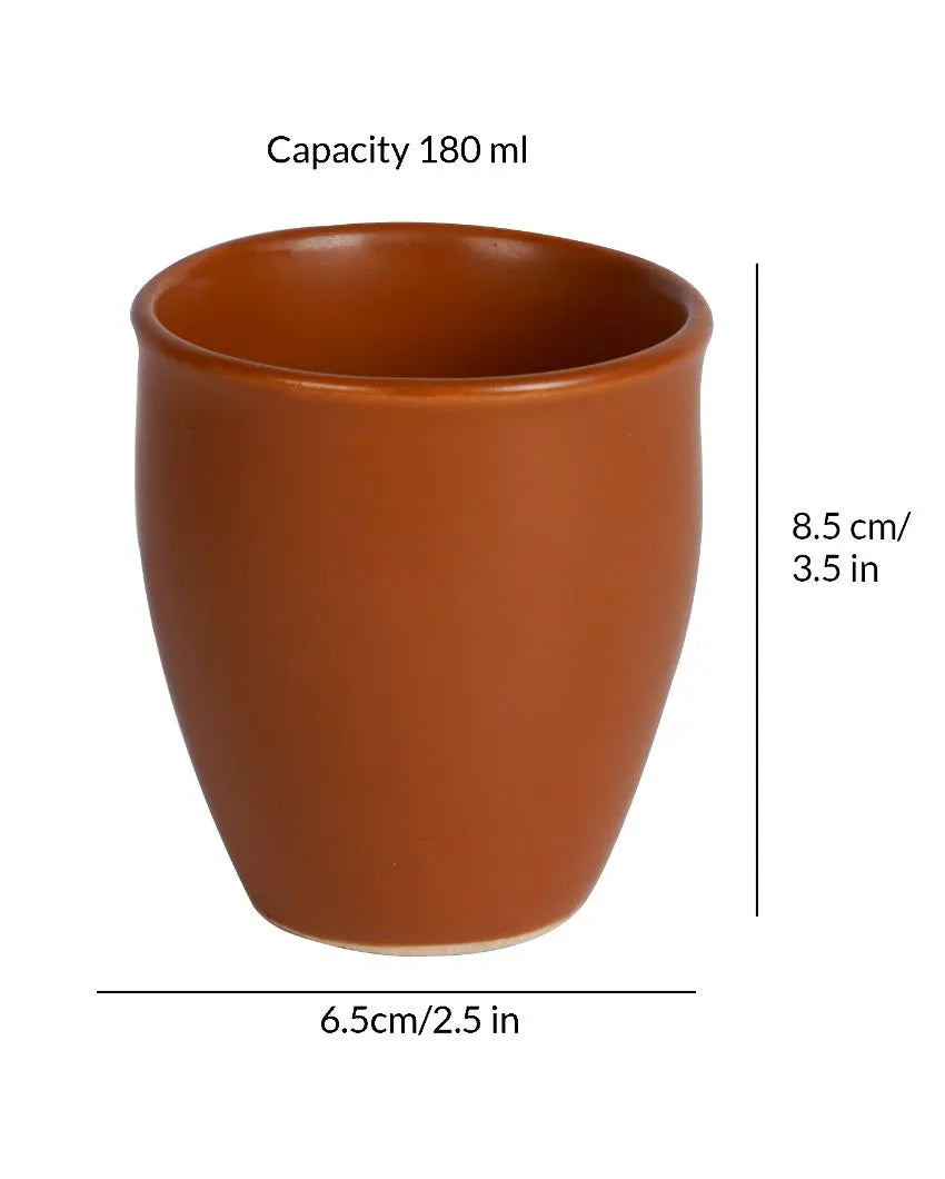 Brown Ceramic Conical Shaped Kullars | Set Of 6 | 180 ML