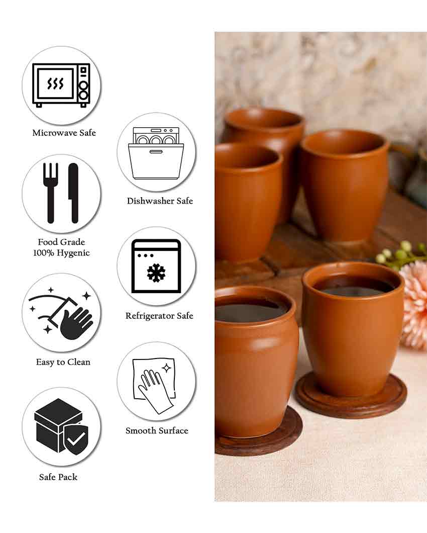 Brown Ceramic Conical Shaped Kullars | Set Of 6 | 180 ML