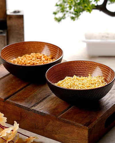 Black Textured Glass Serving Bowls | 300 ML Set Of 2