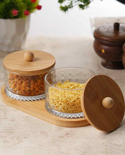 Two Glass Serving  Bowls With Tray