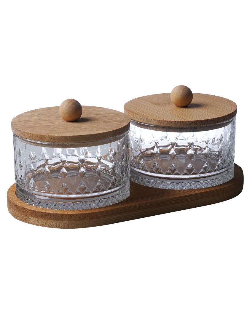Two Glass Serving  Bowls With Tray