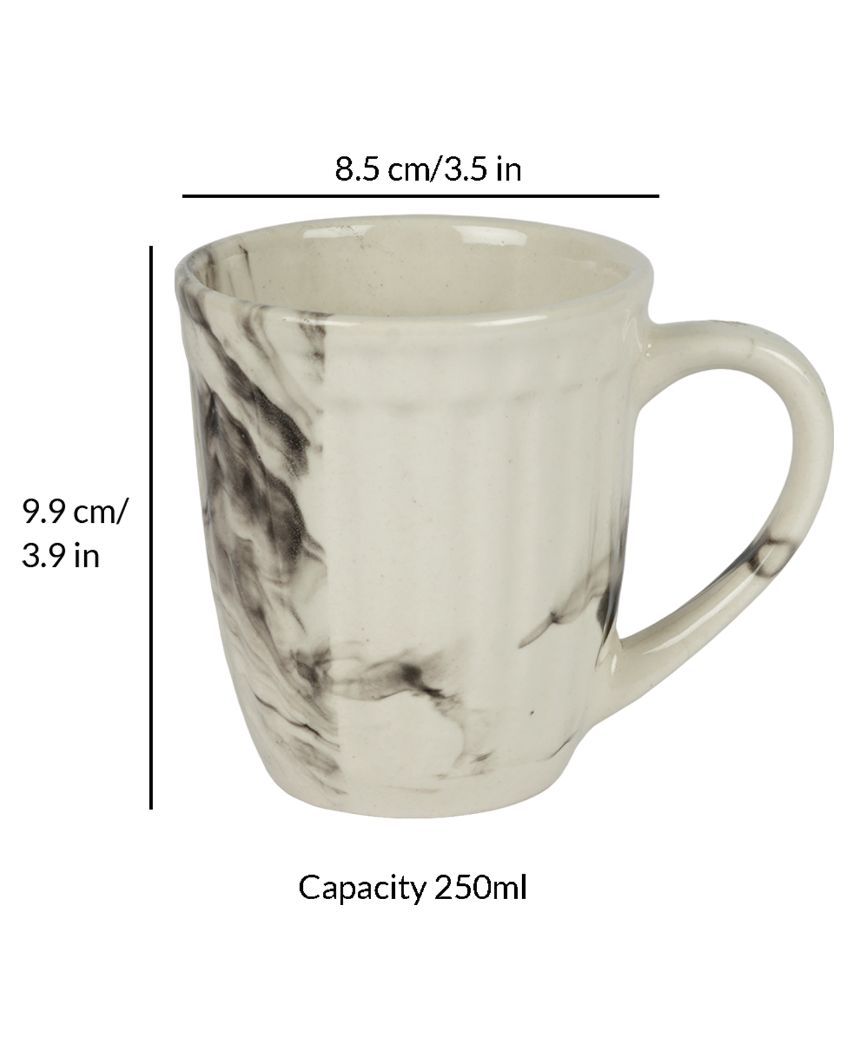 Ceramic White Italian Karela Textured Tea & Coffee Mugs | Set Of 6