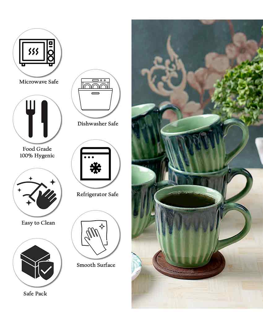 Green Textured Ceramic Tea Cups | Set Of 6