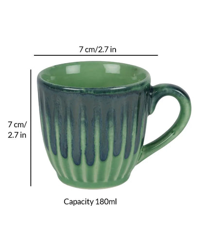 Green Textured Ceramic Tea Cups | Set Of 6