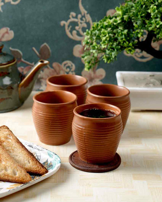 Earthern Ringer Designed Ceramic Kullars| Set Of 4