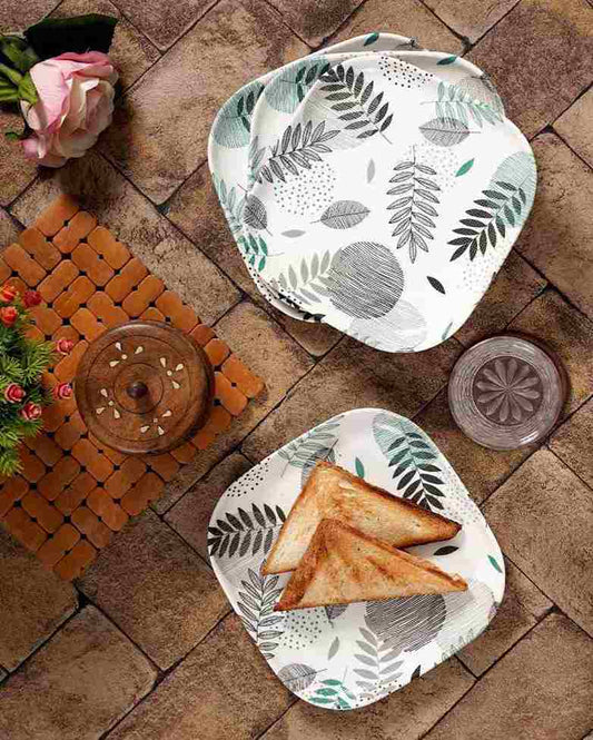 Matte Flower Designed Melamine Serving Platters | Set Of 4