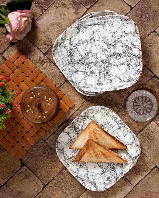 Grayscale Marble Matte Designed Melamine Serving Platters | Set Of 4