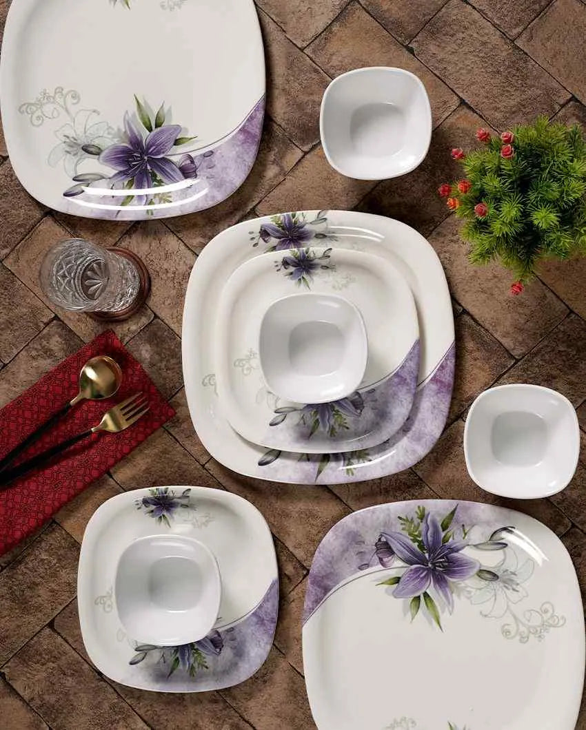 Square Shaped Melamine Colorful Floral Printed Dinner Set | 18 Pcs