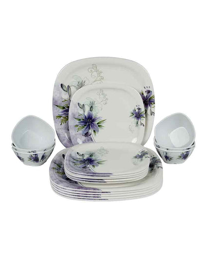 Square Shaped Melamine Colorful Floral Printed Dinner Set | 18 Pcs