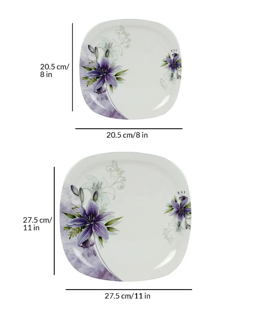 Square Shaped Melamine Colorful Floral Printed Dinner Set | 18 Pcs