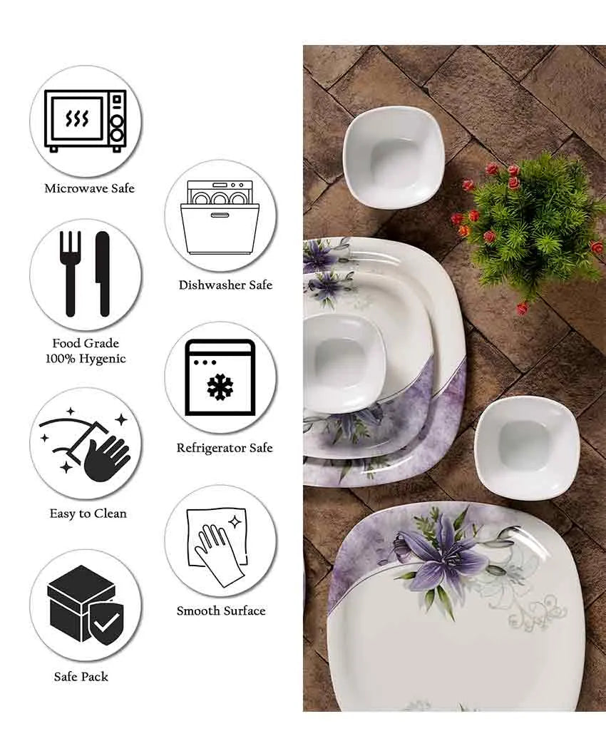 Square Shaped Melamine Colorful Floral Printed Dinner Set | 18 Pcs