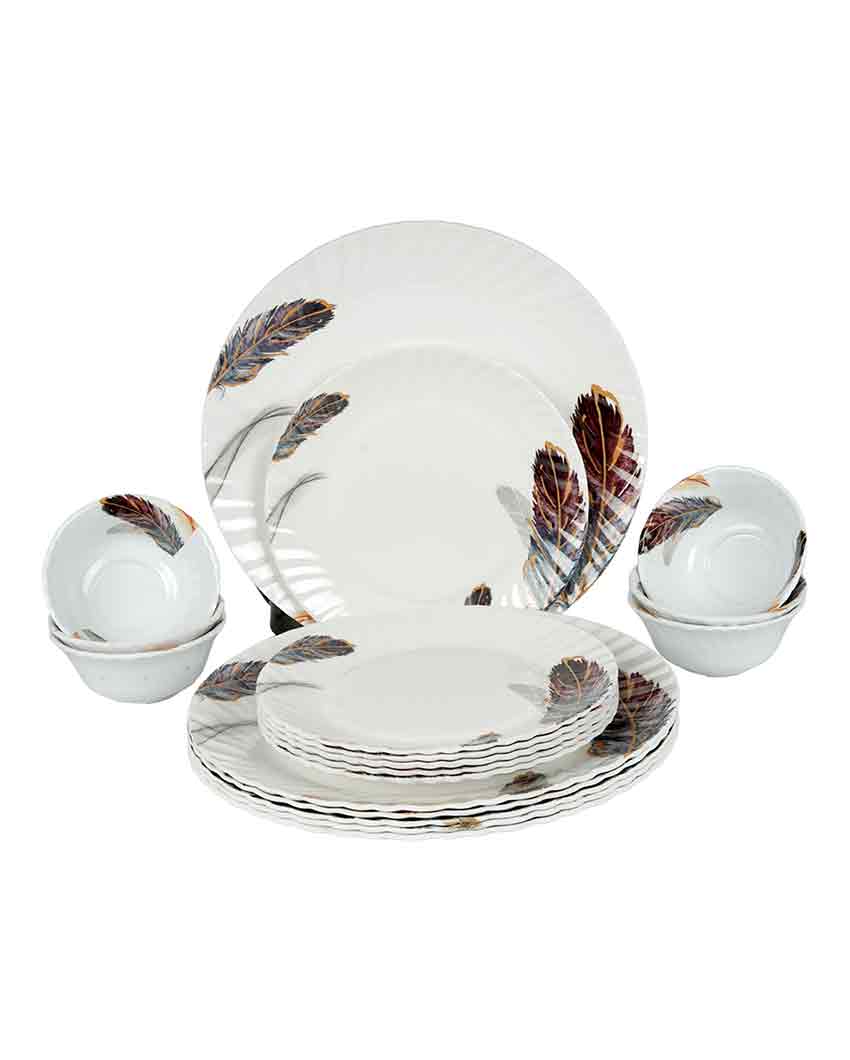 Round Shaped Melamine Feather Designed Printed Dinner Set | 18 Pcs