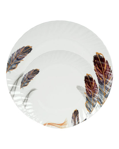 Round Shaped Melamine Feather Designed Printed Dinner Set | 18 Pcs