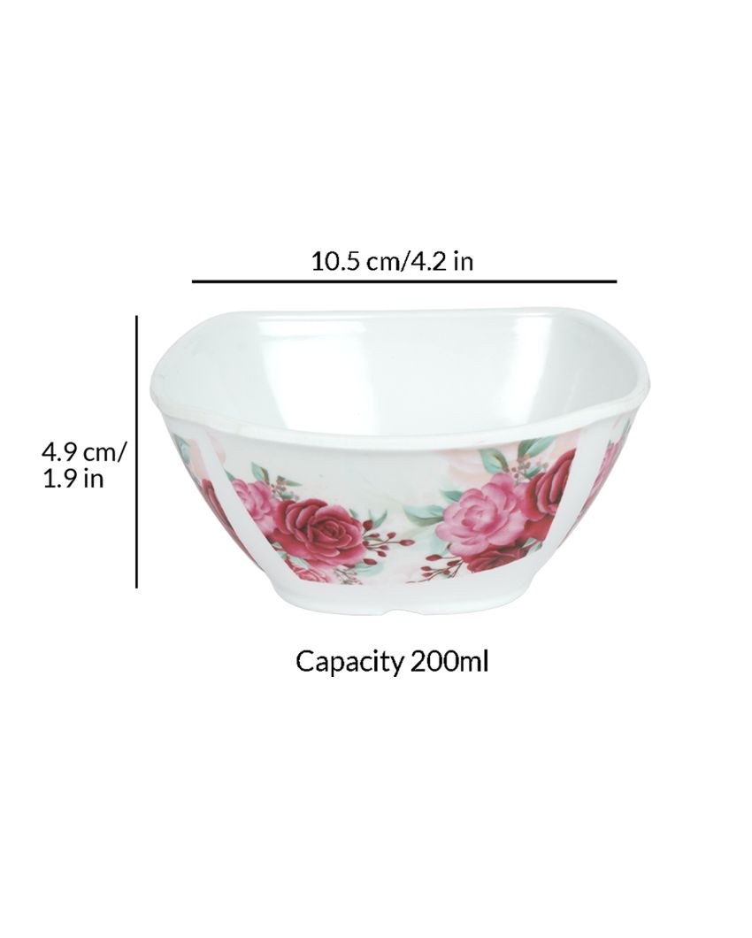 Red Roses Printed Square Melamine Dinner Set | 18 Pcs