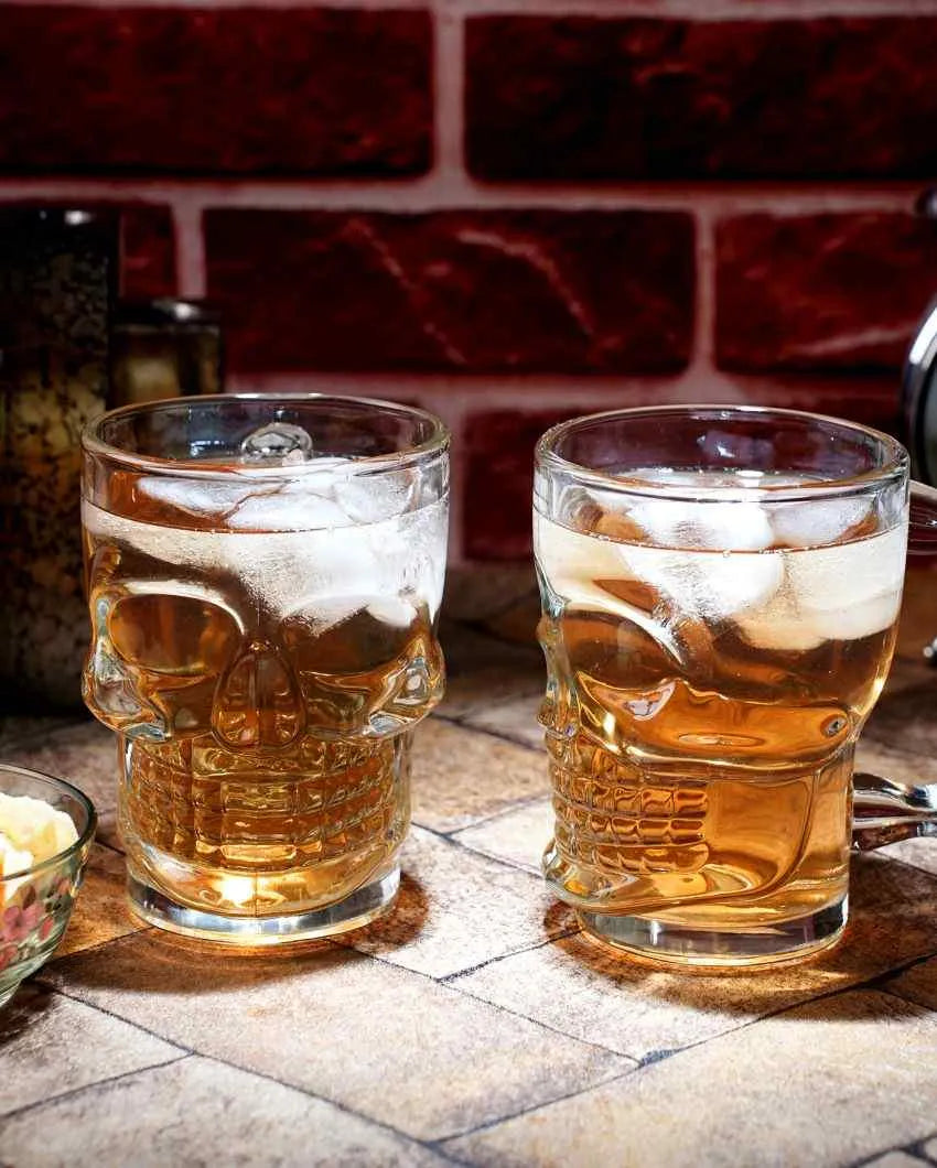 Skull Shaped Glass Beer Mugs | Set Of 2 | 540 ML