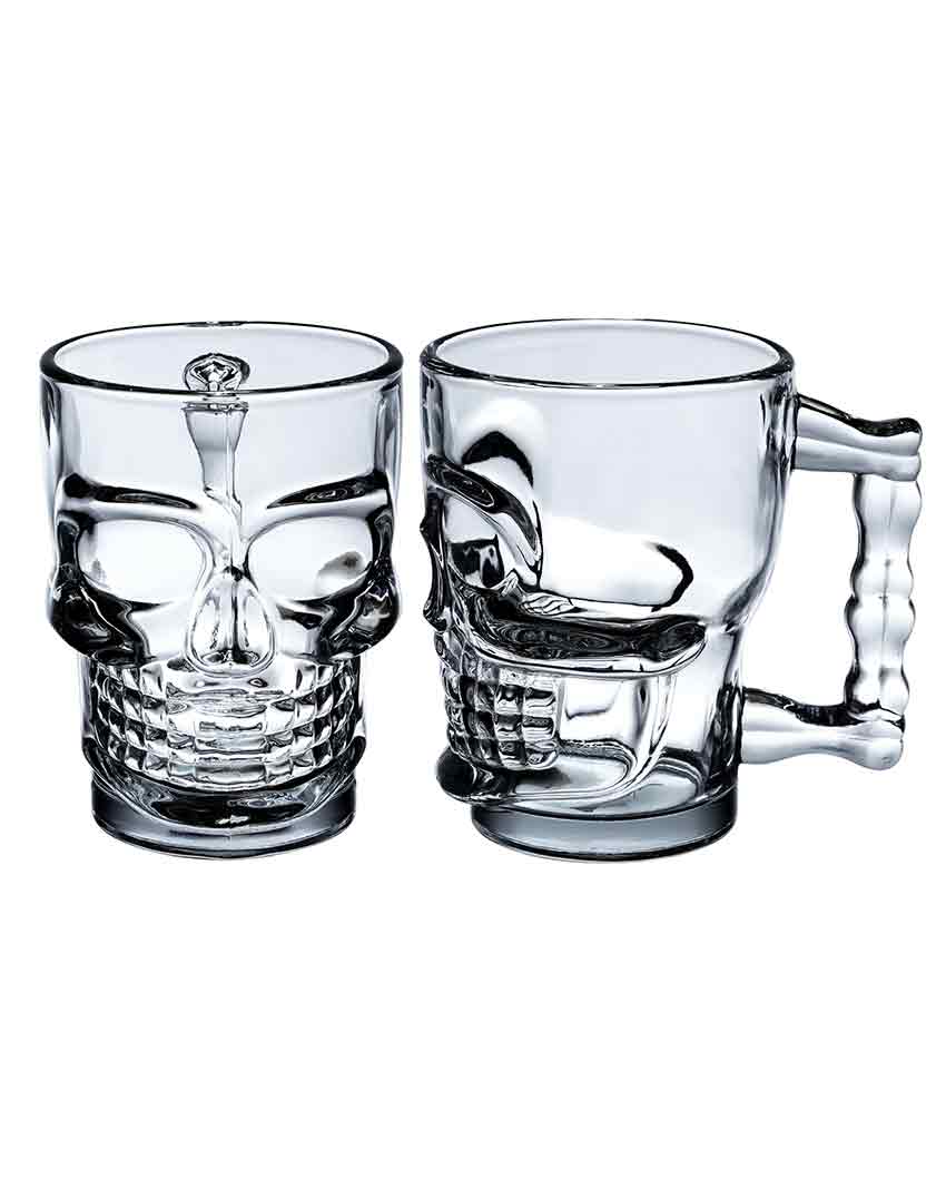 Skull Shaped Glass Beer Mugs | Set Of 2 | 540 ML