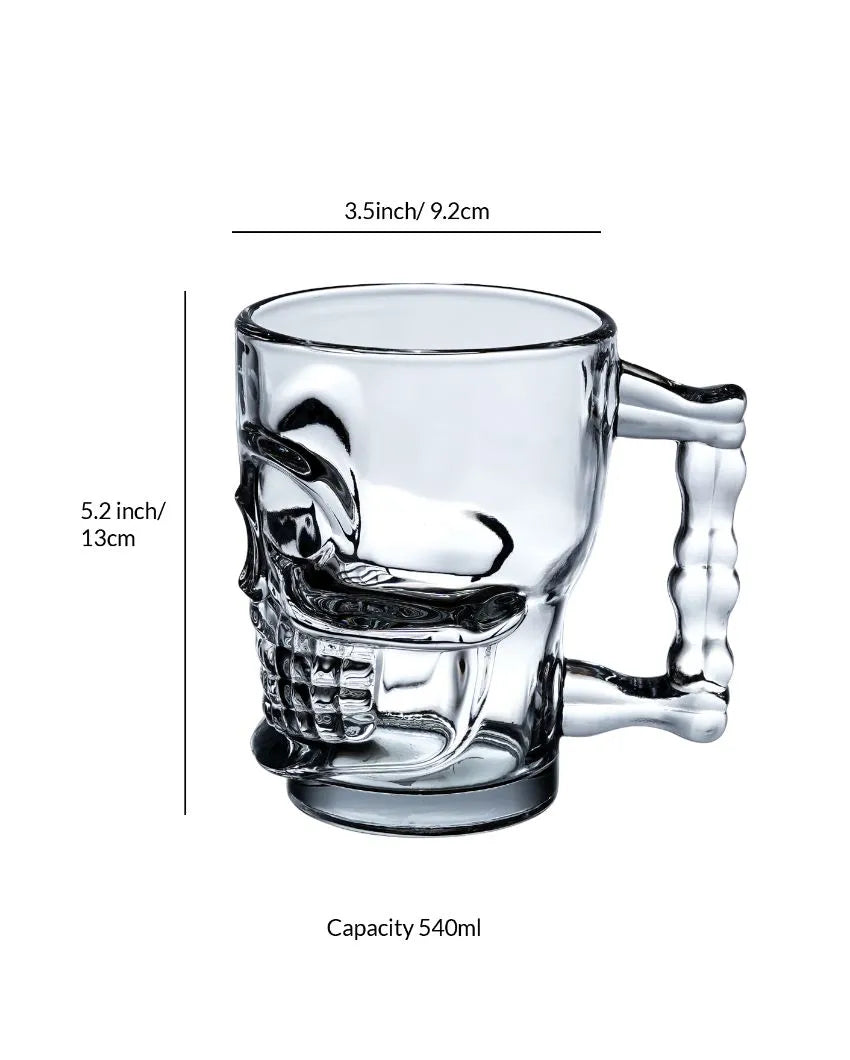 Skull Shaped Glass Beer Mugs | Set Of 2 | 540 ML