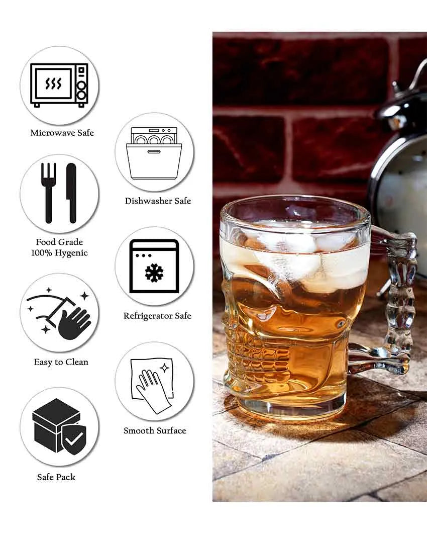 Skull Shaped Glass Beer Mugs | Set Of 2 | 540 ML