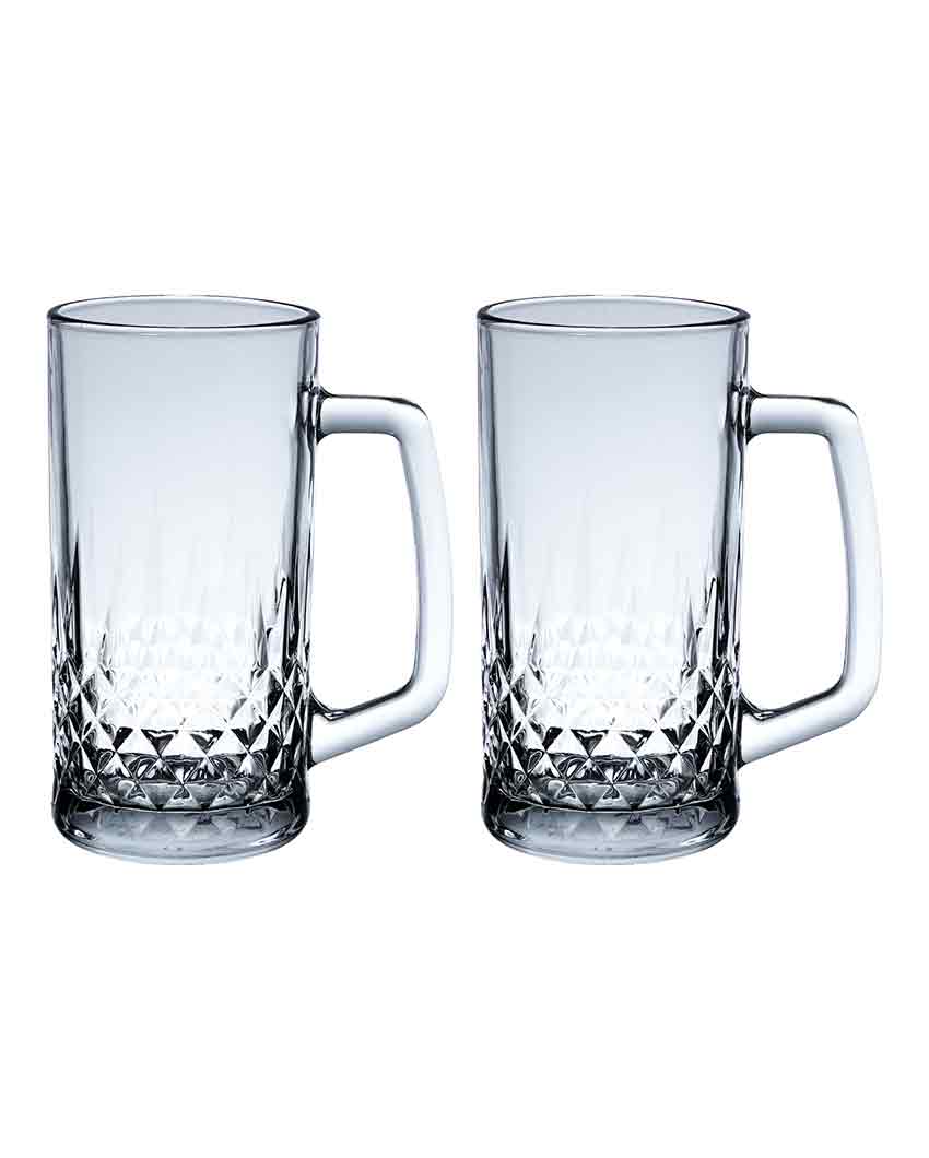 Diamond Cutting Shaped Glass Beer Mugs | Set Of 2 | 570 ML