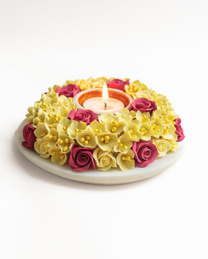 Gloria Flower Design Marble Tealight Candle Holder | 6 x 2 inches