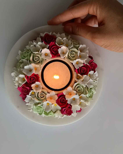 Scarlet Floral Tea Light Stand | 6 x 6 inches