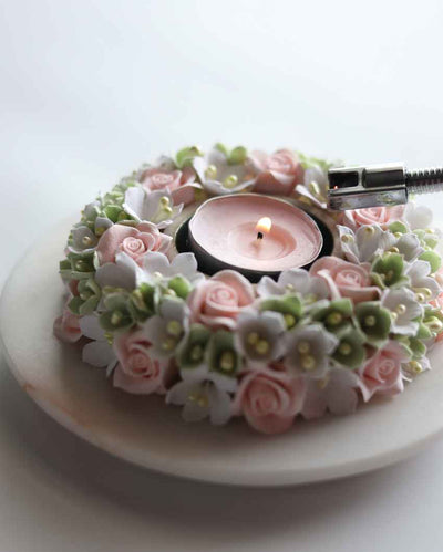 Peach Floral Tea Light Stand | 6 x 6 inches