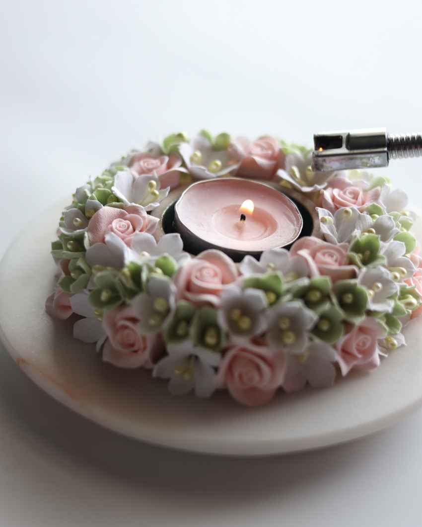 Peach Floral Tea Light Stand | 6 x 6 inches