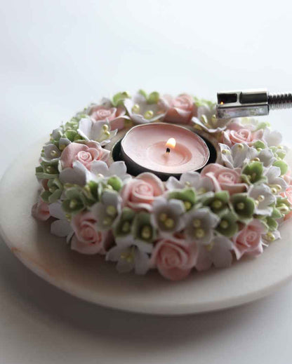 Peach Floral Tea Light Stand | 6 x 6 inches