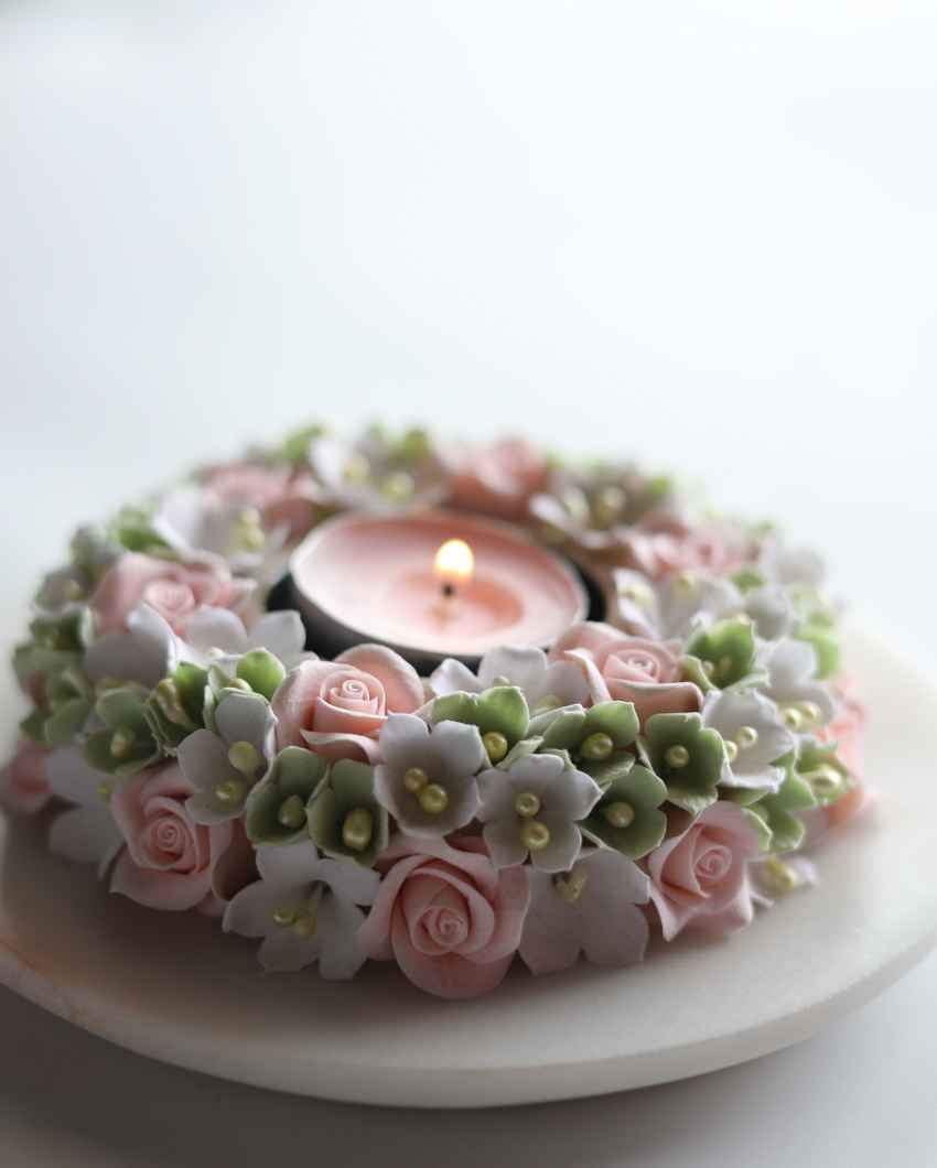 Peach Floral Tea Light Stand | 6 x 6 inches