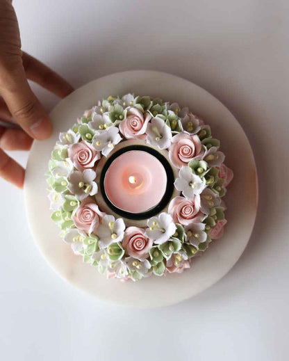 Peach Floral Tea Light Stand | 6 x 6 inches