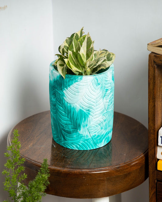 Leaf Inspired Design Frond Concrete Planter | 4 x 4 x 6 inches