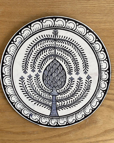 Tropical Elegance Patachitra Tree Palm Round Trivet | 8 inches