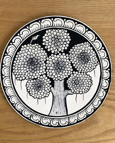 Champa Elegance Patachitra Tree Round Trivet | 8 inches